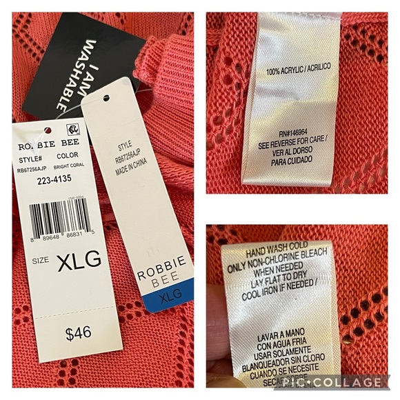 Robbie Bee Coral Open Front Cardigan NWT Size XL - Picture 8 of 11